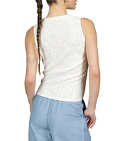 Michael Kors Crinkle Knit Eyelet V-Neck Sleeveless Button Down Tie Front Tank