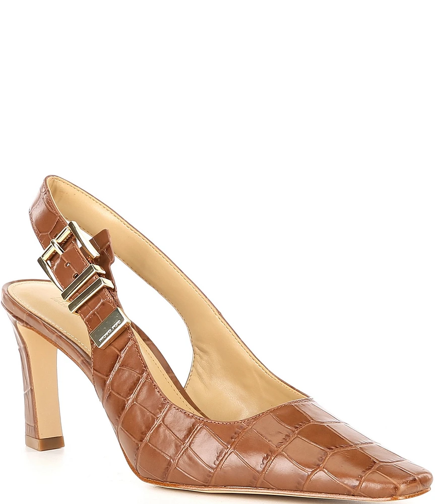 Michael Kors Darrington Crocodile Embossed Leather Slingback Pumps