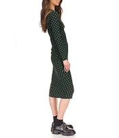 Michael Kors Dotted Long Sleeve Ruched Midi Sheath Dress