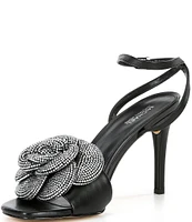 Michael Kors Elodie Leather Rhinestone Flower Dress Sandals