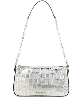 Michael Kors Empire Medium Metallic Crocodile Embossed Leather Chain-Link Pouchette