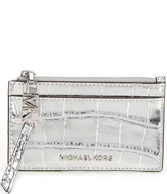 Michael Kors Empire Small Metallic Crocodile Embossed Leather Card Case