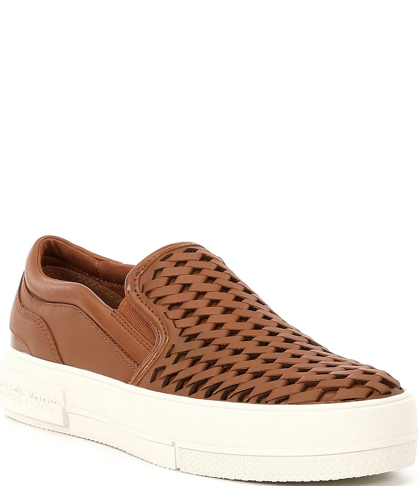 Michael Kors Evy Woven Leather Slip On Platform Sneakers