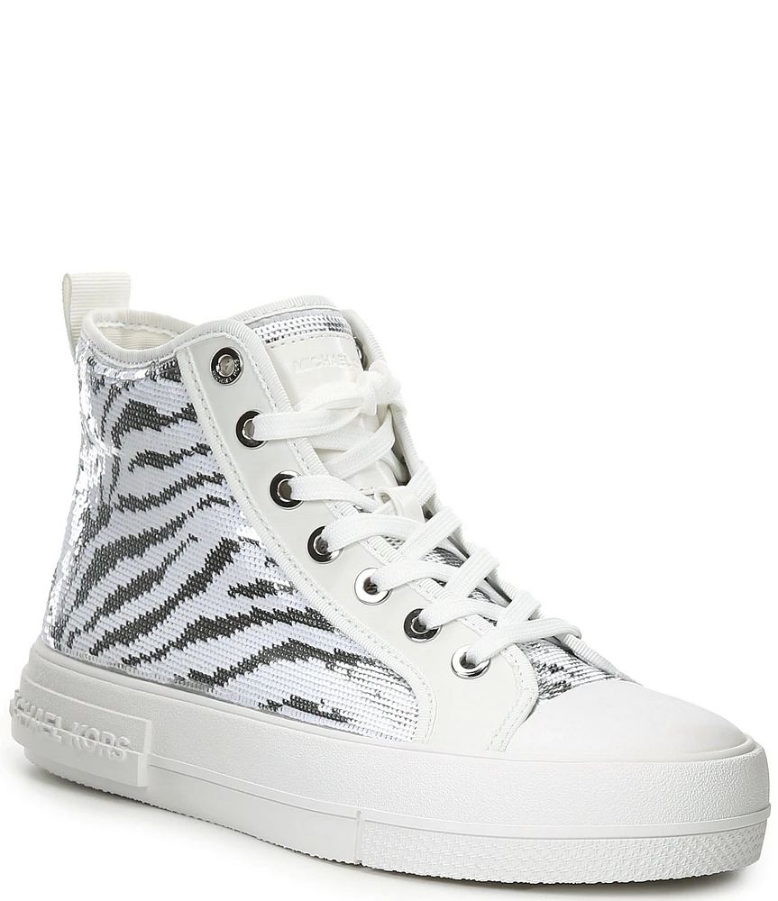 Michael Kors Evy Zebra Print Sequin High Top Sneakers