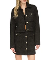 Michael Kors Eyelash Tweed Notch Collar Long Sleeve Gold Button Cropped Coordinating Jacket