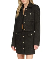 Michael Kors Eyelash Tweed Notch Collar Long Sleeve Gold Button Cropped Coordinating Jacket