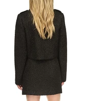 Michael Kors Eyelash Tweed Notch Collar Long Sleeve Gold Button Cropped Coordinating Jacket