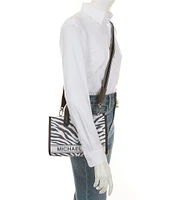 Michael Kors Gigi East West Zebra Print Small Messenger Tote Bag