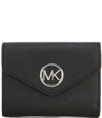 Michael Kors Greenwich Medium Envelope Trifold Saffiano Logo Closure Leather Wallet