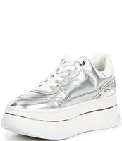 Michael Kors Hayes Metallic Leather Platform Lace Up Sneakers