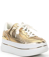 Michael Kors Hayes Metallic Leather Platform Lace Up Sneakers