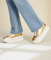 Michael Kors Hayes Metallic Leather Platform Lace Up Sneakers