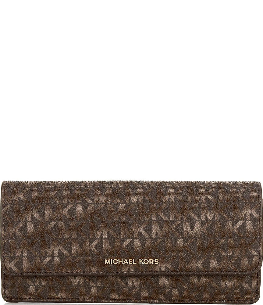 Michael Kors Jet Set Large Signature Logo Gold Metal Snap-Front Wallet