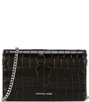 Michael Kors Jet Set Medium Crocodile Embossed Leather Silver Chain Crossbody Bag