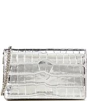 Michael Kors Jet Set Medium Crocodile Embossed Leather Silver Chain Crossbody Bag