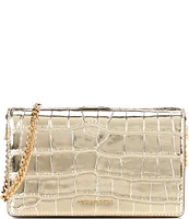 Michael Kors Jet Set Medium Gold Metallic Crocodile Embossed Leather Crossbody Bag