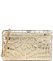 Michael Kors Jet Set Medium Gold Metallic Crocodile Embossed Leather Crossbody Bag