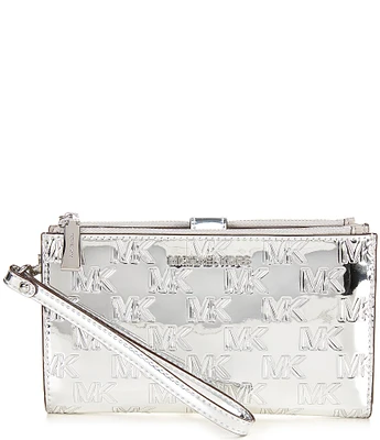 Michael Kors Jet Set MK Facet Logo Embossed Specchio Double Zip Wristlet