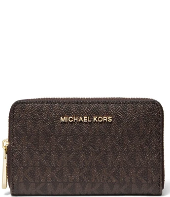 Michael Kors Jet Set Small Signature Logo Semi Lux Zip Around Card Case