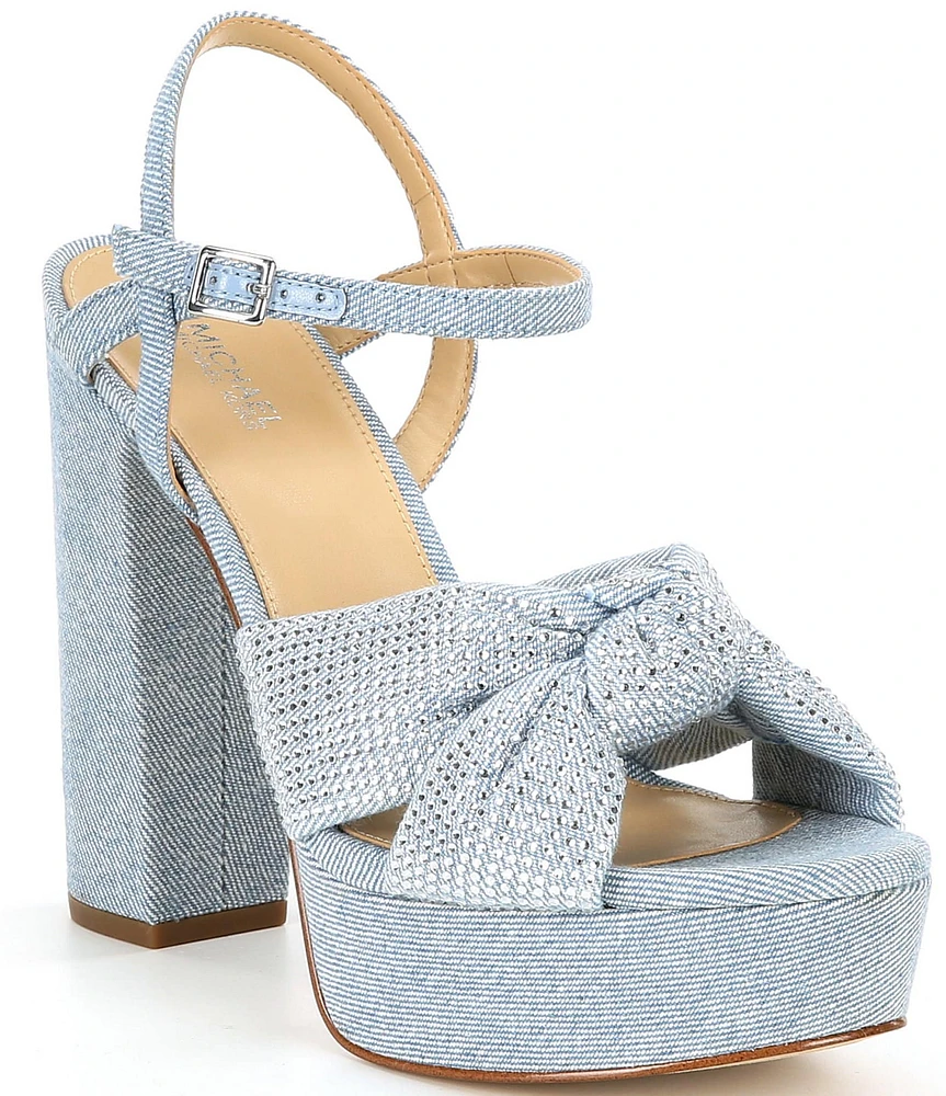 Michael Kors Josie Rhinestone Denim Platform Sandals