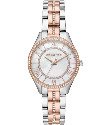 Michael Kors Lauryn Two Tone MOP Dial 3-Hand Bracelet Watch