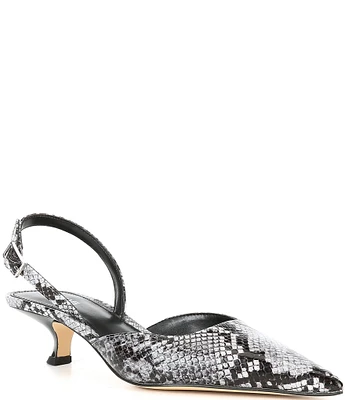 Michael Kors Luna Snake Embossed Leather Kitten Heel Slingback Pumps