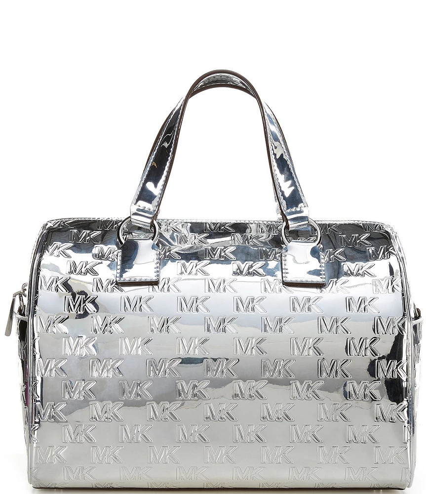 Michael Kors Mason Logo Embossed Medium Silver Duffel Bag