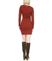 Michael Kors Matte Jersey Crew Neck Long Sleeve Side Ruched Bodycon Dress