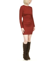 Michael Kors Matte Jersey Crew Neck Long Sleeve Side Ruched Bodycon Dress