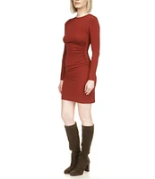 Michael Kors Matte Jersey Crew Neck Long Sleeve Side Ruched Bodycon Dress