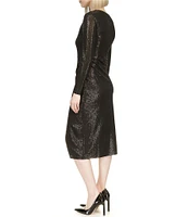 Michael Kors Metallic Dot Stretch Jersey Long Sleeve Midi Sheath Dress