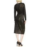 Michael Kors Metallic Dot Stretch Jersey Long Sleeve Midi Sheath Dress