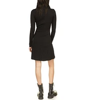 Michael Kors Mock Neck Shoulder Button Long Sleeve Flare Hem Dress