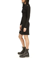 Michael Kors Mock Neck Shoulder Button Long Sleeve Flare Hem Dress