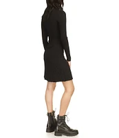 Michael Kors Mock Neck Shoulder Button Long Sleeve Flare Hem Dress
