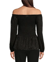 Michael Kors Moire Jacquard Off-The-Shoulder Long Sleeve Smocked Top