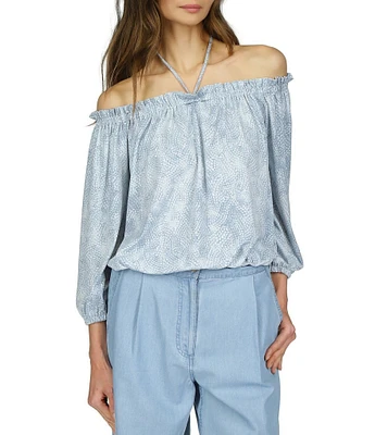 Michael Kors Off the Shoulder Halter Long Sleeve Blouson Top