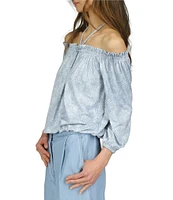 Michael Kors Off the Shoulder Halter Long Sleeve Blouson Top