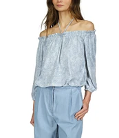 Michael Kors Off the Shoulder Halter Long Sleeve Blouson Top