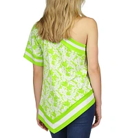 Michael Kors Palm Print One Shoulder Sleeveless Blouse