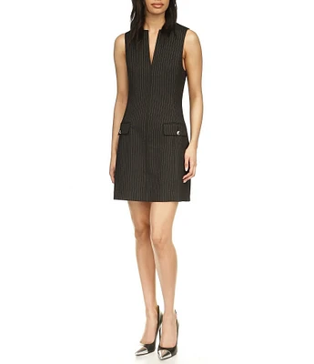 Michael Kors Pinstripe V-Neck Sleeveless Shift Dress