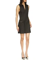 Michael Kors Pinstripe V-Neck Sleeveless Shift Dress