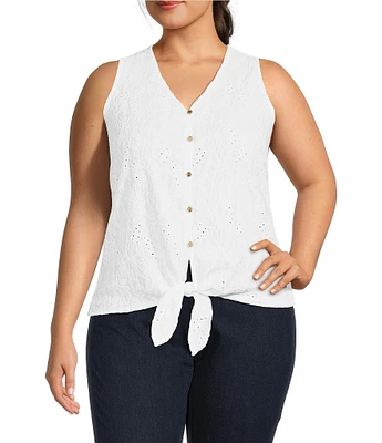 Michael Kors Plus Size Button Front V-Neck Sleeveless Tie Front Tank