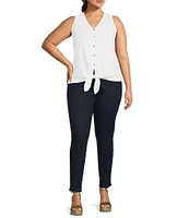 Michael Kors Plus Size Button Front V-Neck Sleeveless Tie Front Tank