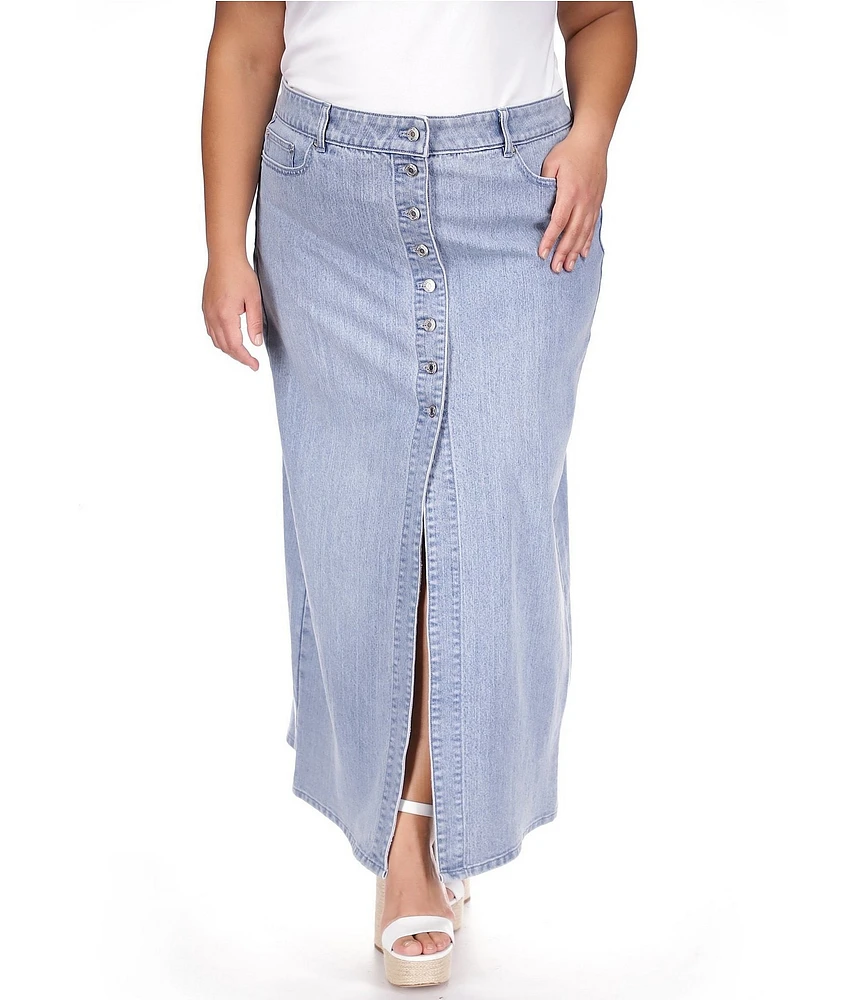 Michael Kors Plus Size Denim Button Front Maxi Skirt