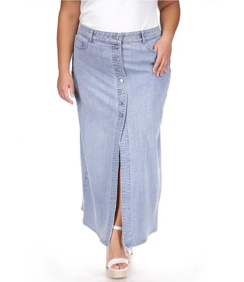 Michael Kors Plus Size Denim Button Front Maxi Skirt