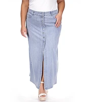 Michael Kors Plus Size Denim Button Front Maxi Skirt