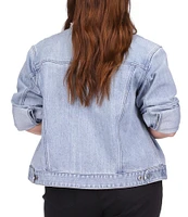 Michael Kors Plus Size Denim Frayed Crew Neck Long Sleeve Button Front Jacket