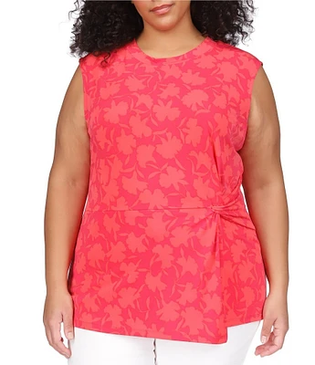 Michael Kors Plus Size Fleur Twist Crew Neck Sleevless Top