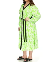 Michael Kors Plus Size Floral Printed Point Collar V-Neck Long Sleeve Maxi Shirt Dress